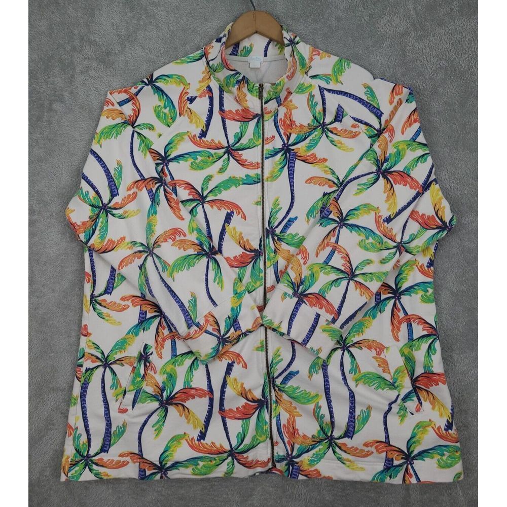 Sun Bay‎ Lightweight Jacket Size 3XL Petite Full Zip Pockets Tropical Palm Trees